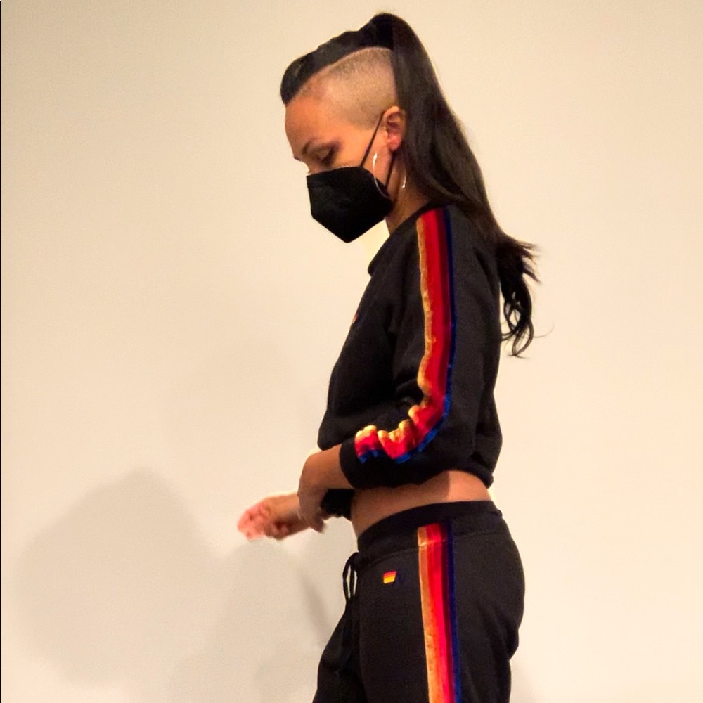 Aviator Nation velvet striped jogger set: xs top, medium bottoms. No flaws.